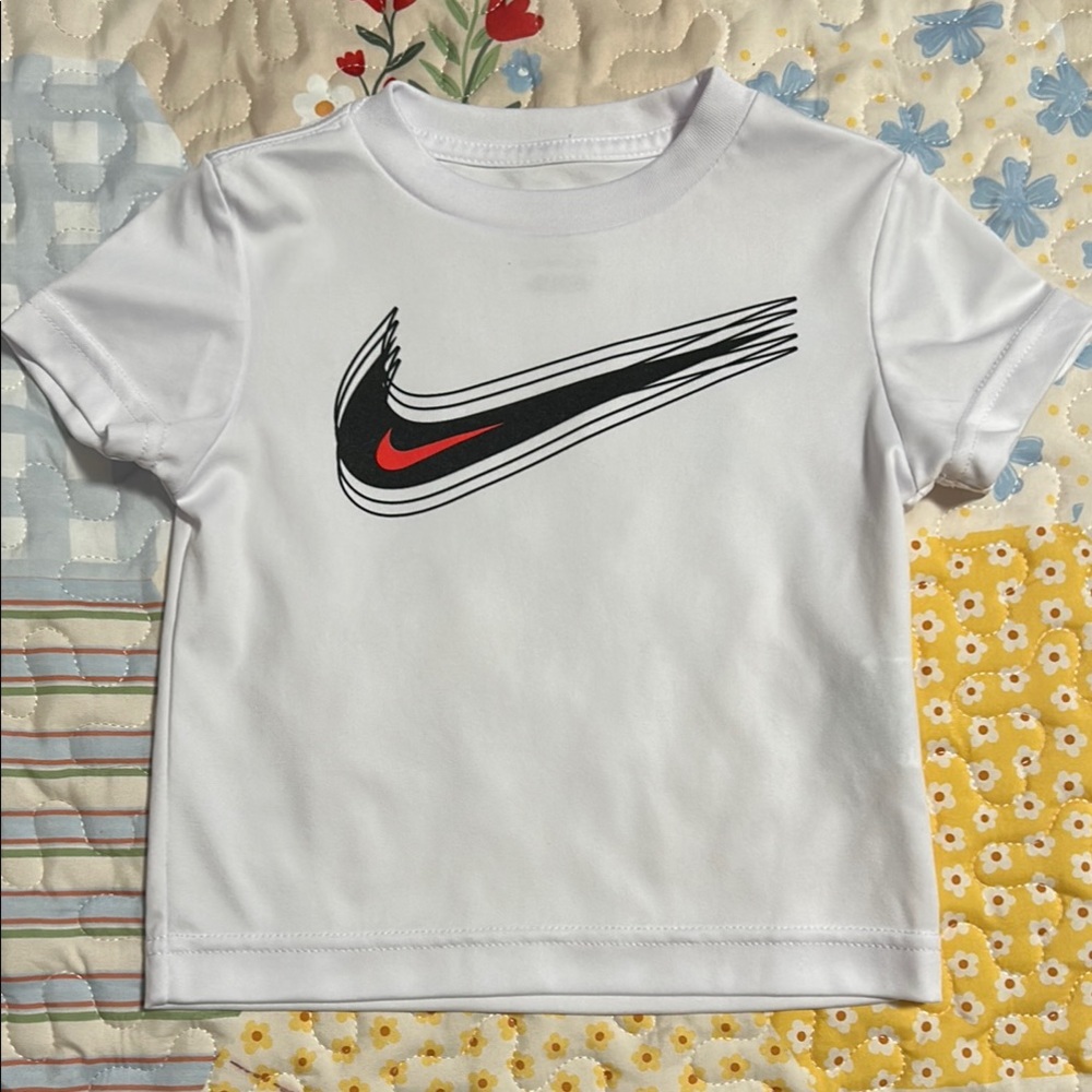 Nike Kids White T-Shirt with Black and Red Logo